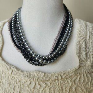 Premier Designs Y2K Multi-Chain Layered Necklace Beads Glam Grunge Rocker Chic